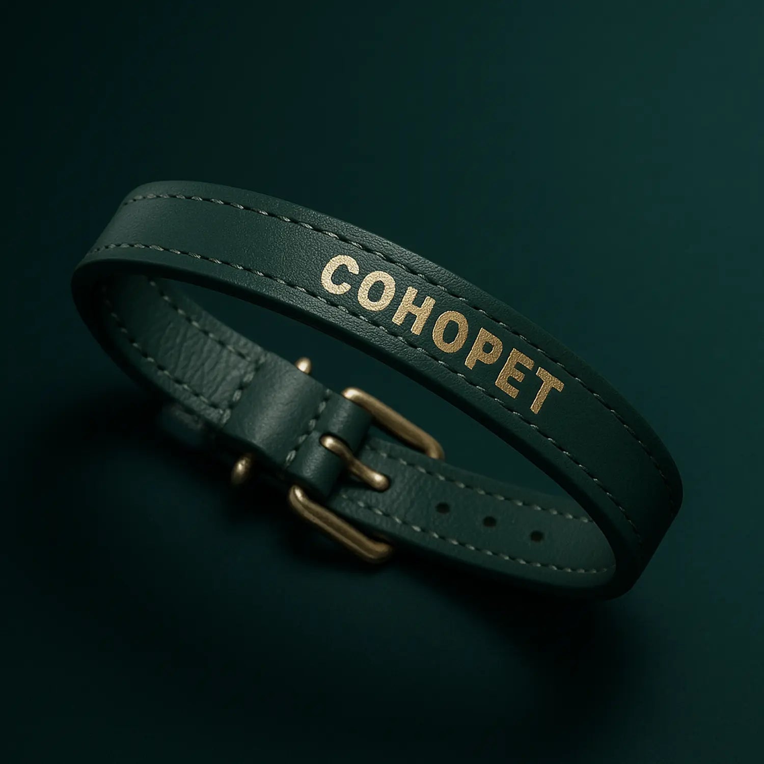 Genuine Leather Cat Collar Green